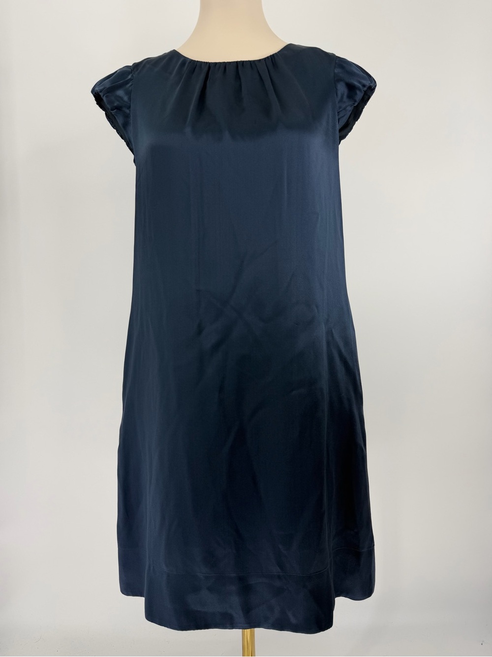 Banana Republic, 100% Silk Cap Sleeve Midi Navy Blue Dress, Size 2